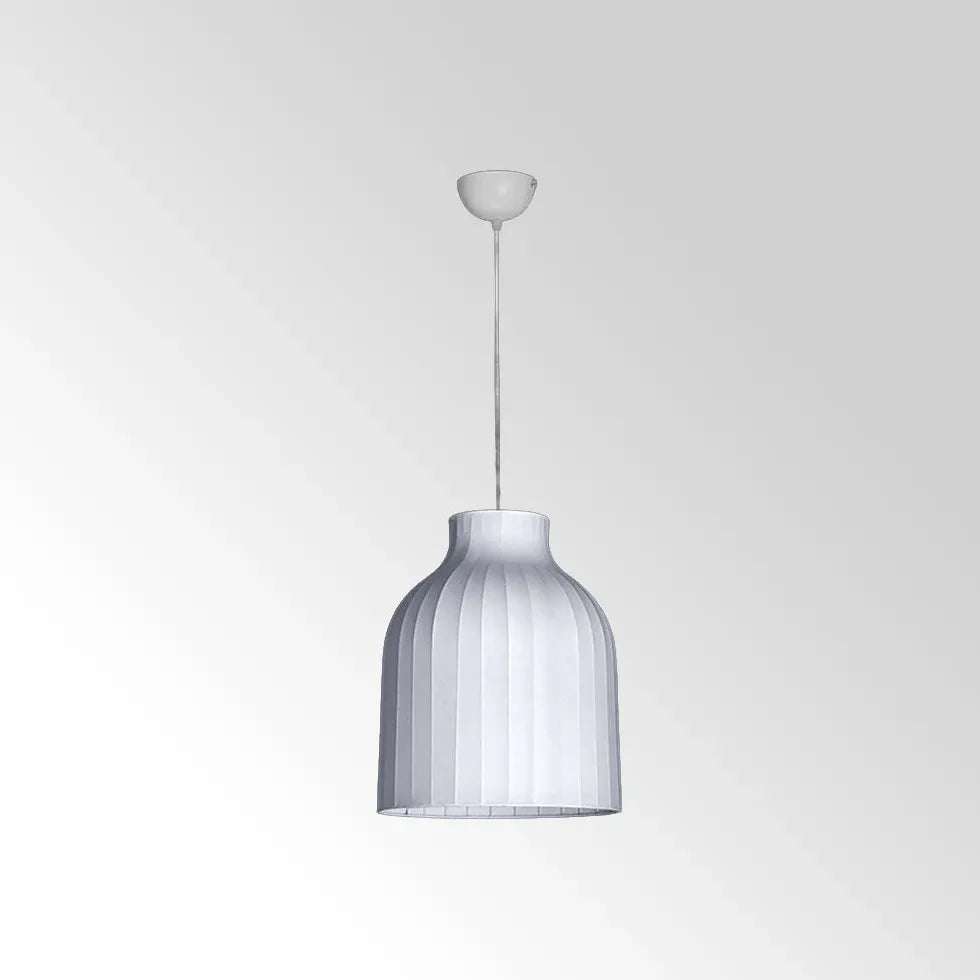 White Translucent Pendant Light with Curved Pleats