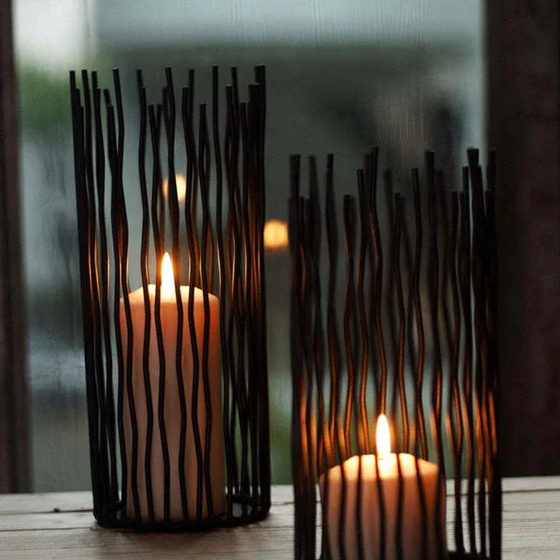 Tall Slender Striped Candle Holder Art Decoration