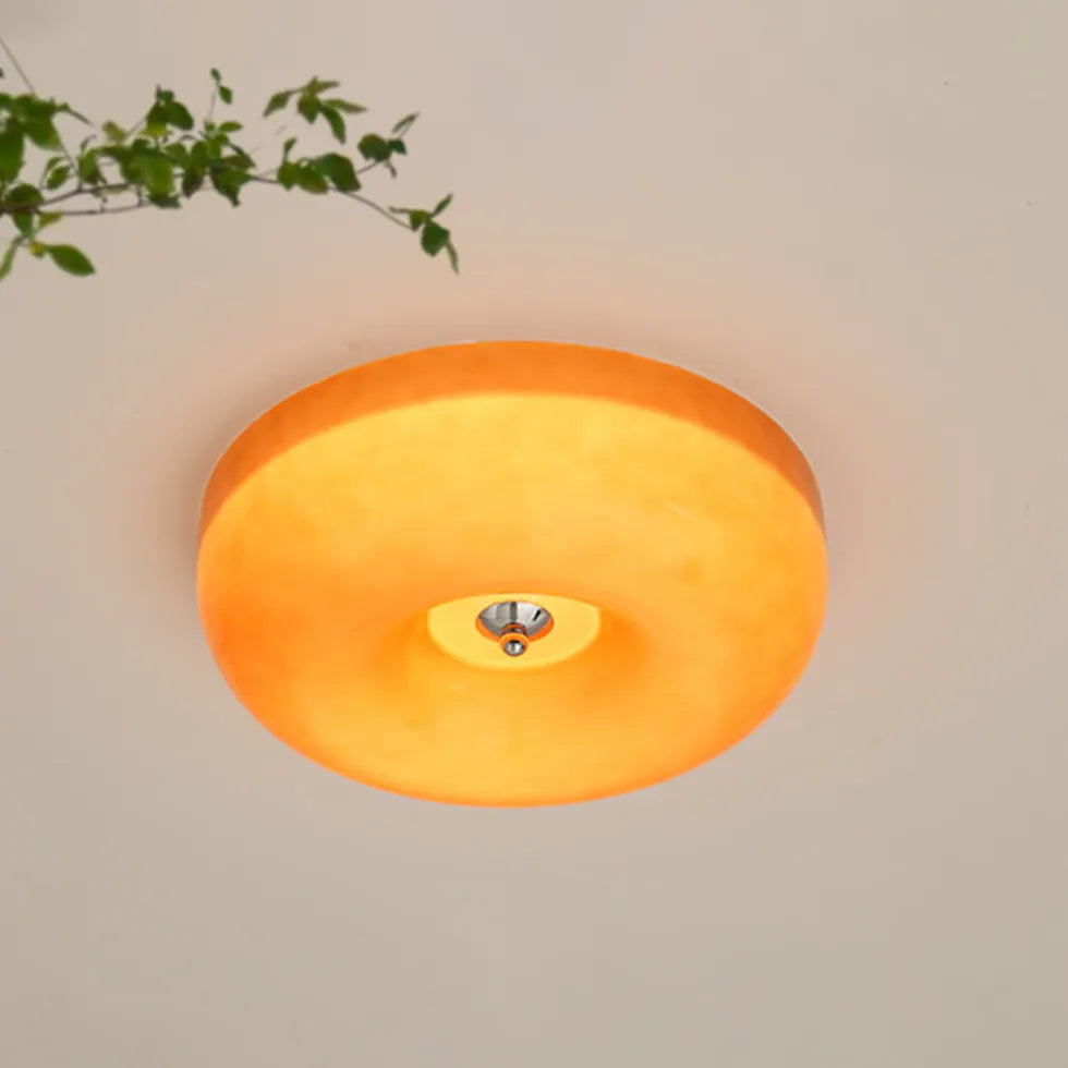 Light Yellow Circular Glass Flush Mount Ceiling Light