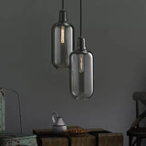 Smoke Grey Transparent Glass Cylindrical Pendant Light