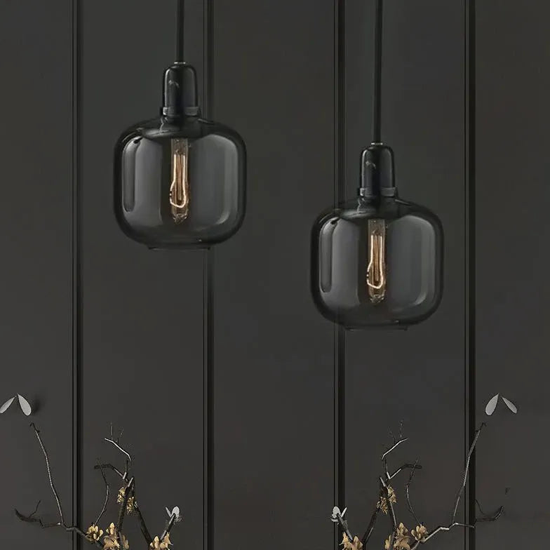 Smoke Grey Transparent Glass Cylindrical Pendant Light