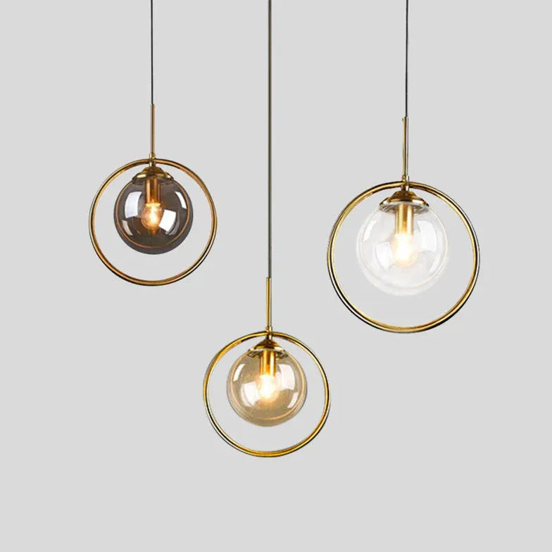 Circular Geometric Design Gold Glass Pendant Light