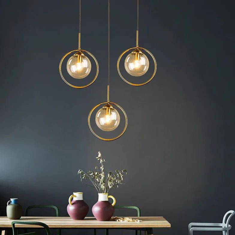 Circular Geometric Design Gold Glass Pendant Light