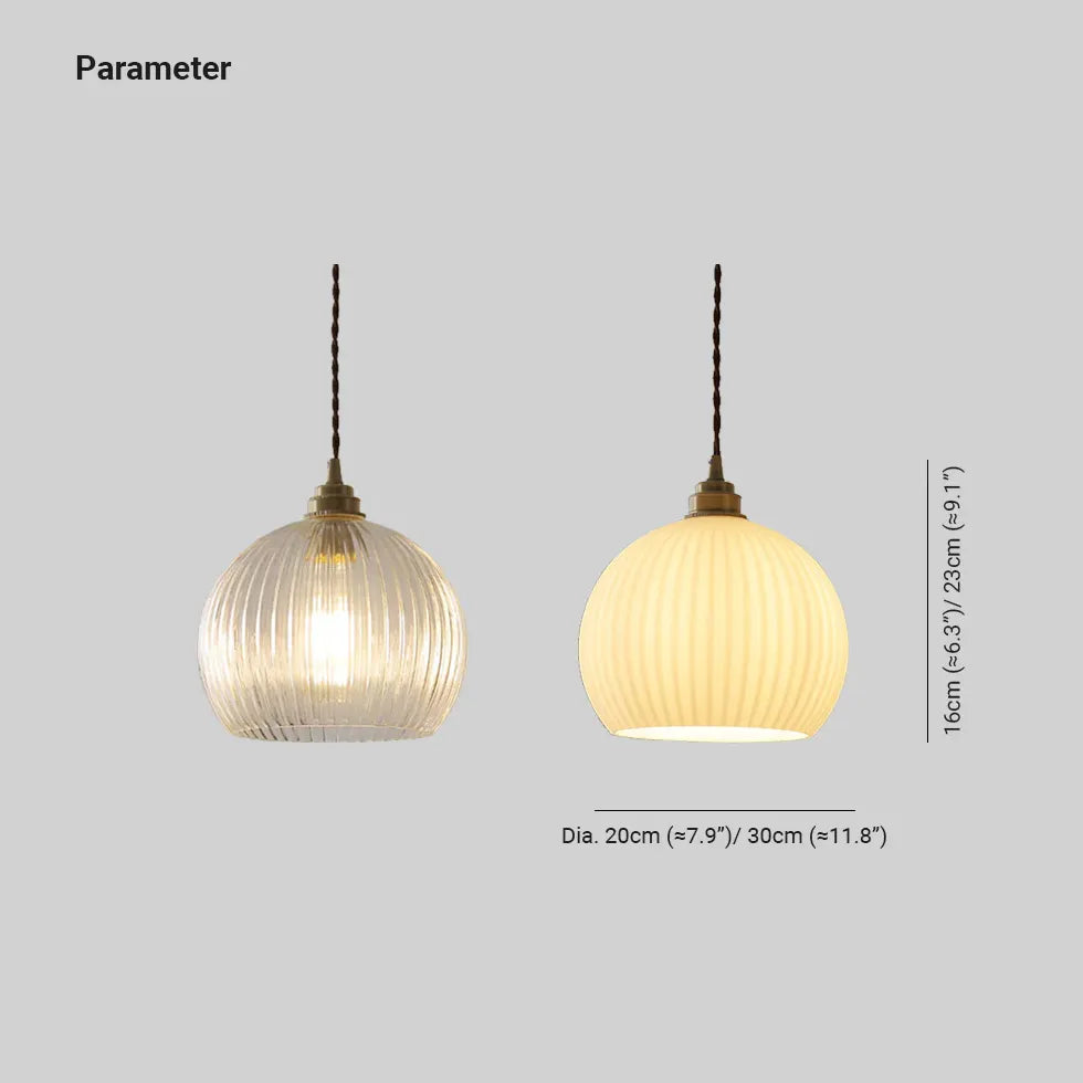 Spherical Glass Striped Minimalist Pendant Light