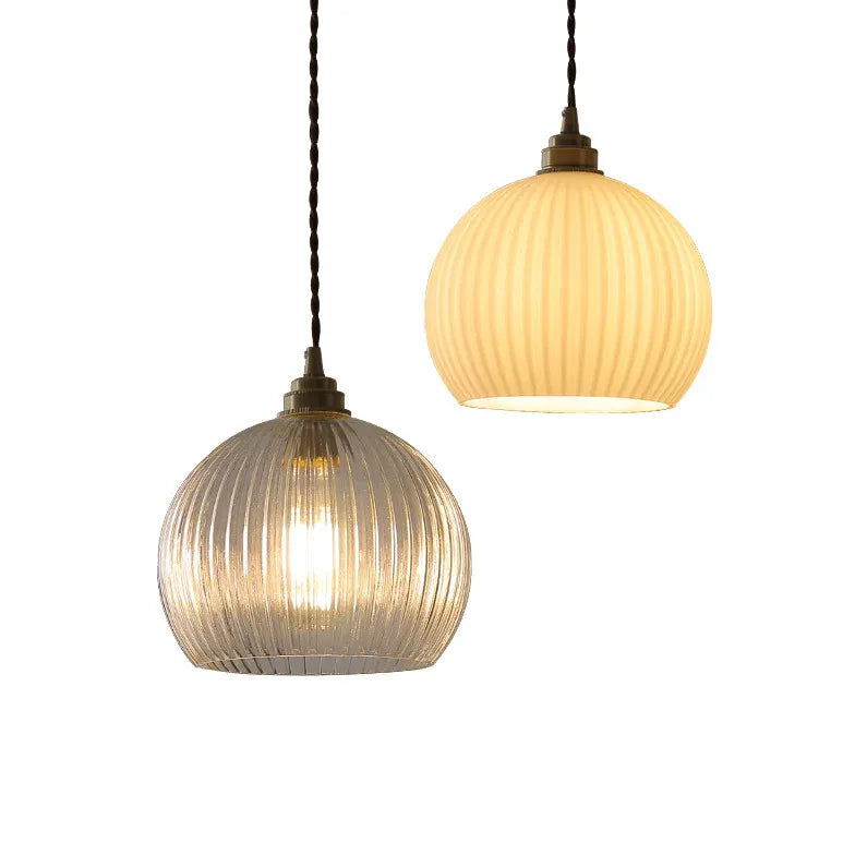 Spherical Glass Striped Minimalist Pendant Light