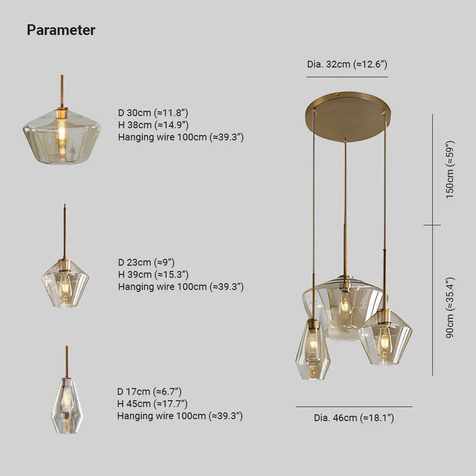 Polygonal Clear Glass Industrial Pendant Light