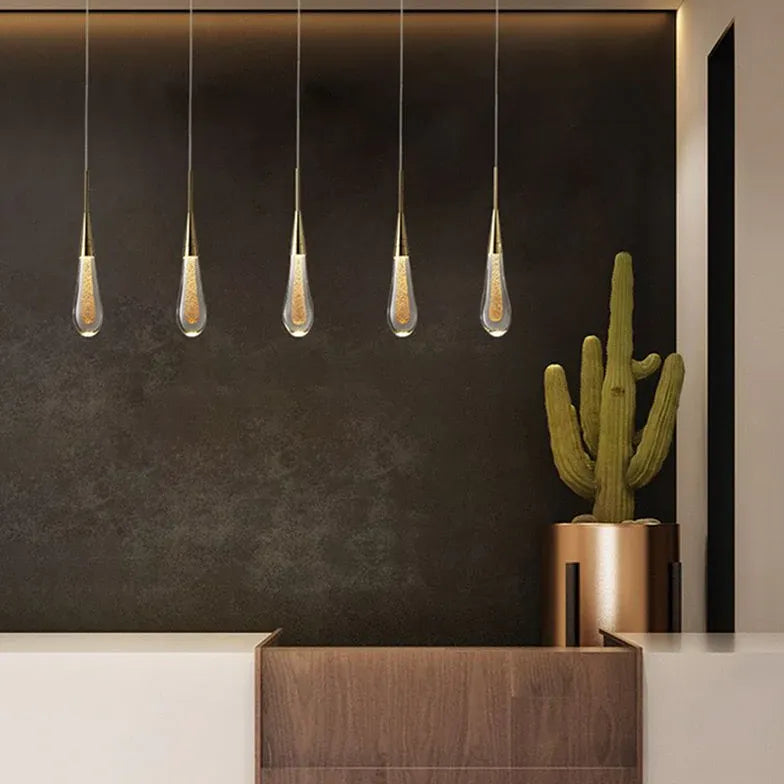 Lampadari led cucina dorati lineari goccia d'acqua