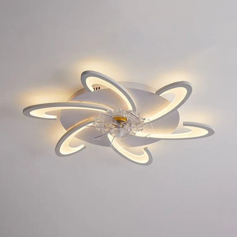 Flower-Shaped White LED Bedroom Ceiling Fan Light