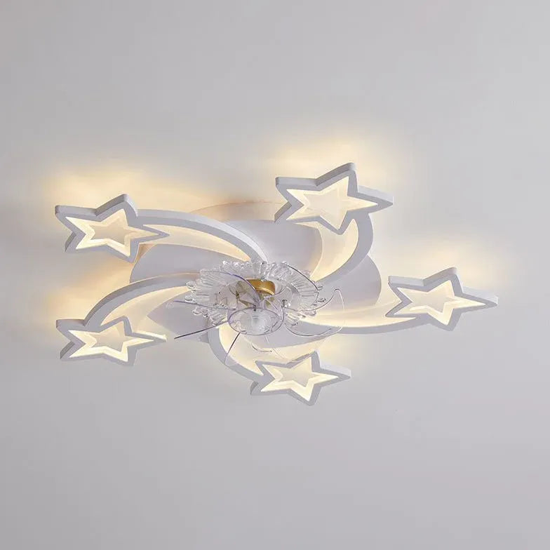 Flower-Shaped White LED Bedroom Ceiling Fan Light