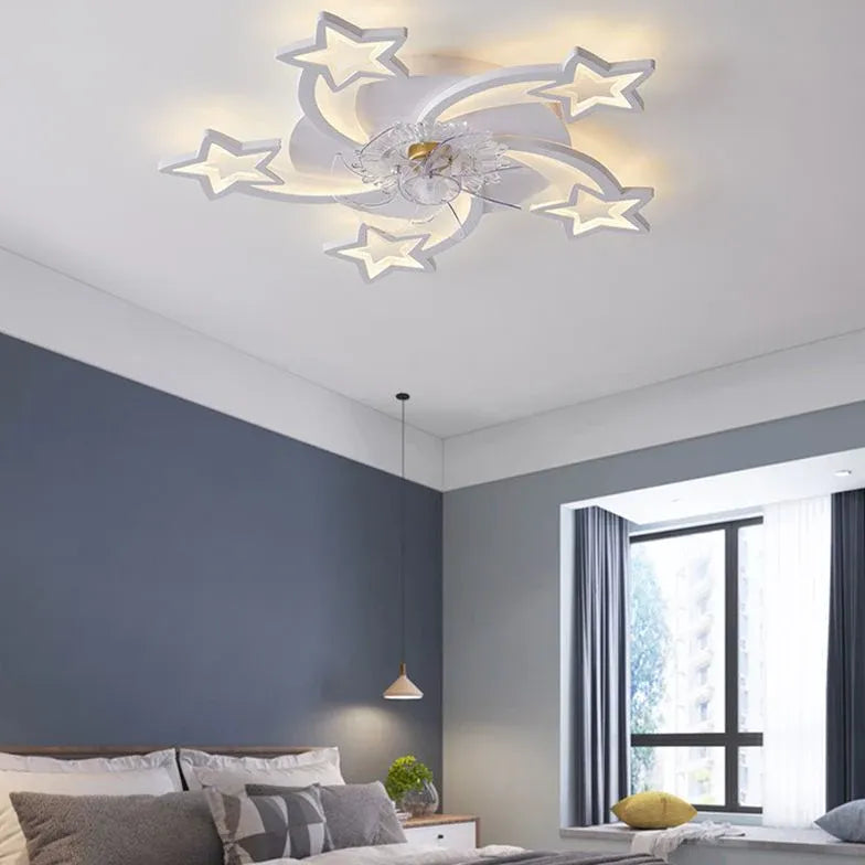 Flower-Shaped White LED Bedroom Ceiling Fan Light