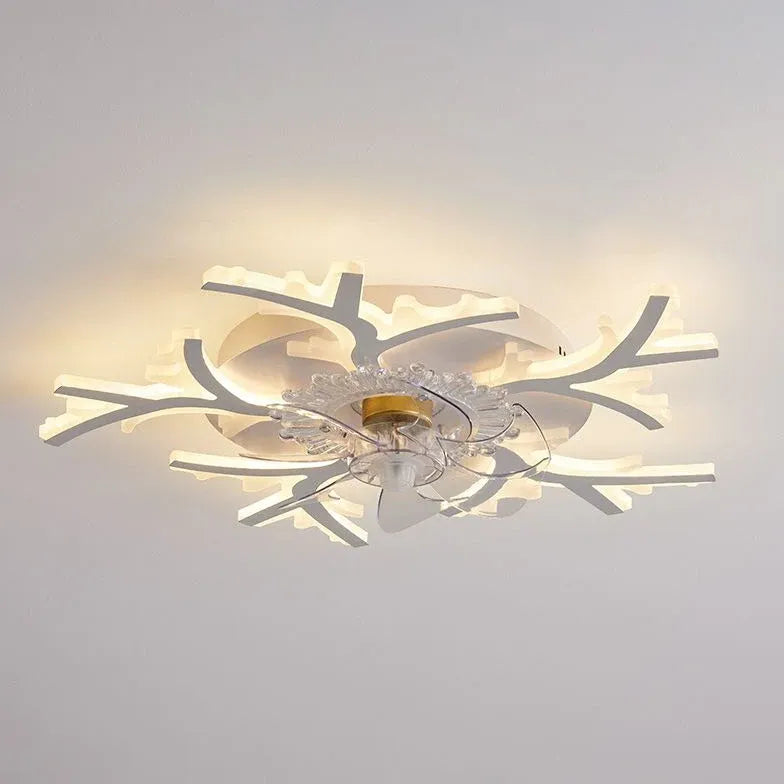 Flower-Shaped White LED Bedroom Ceiling Fan Light