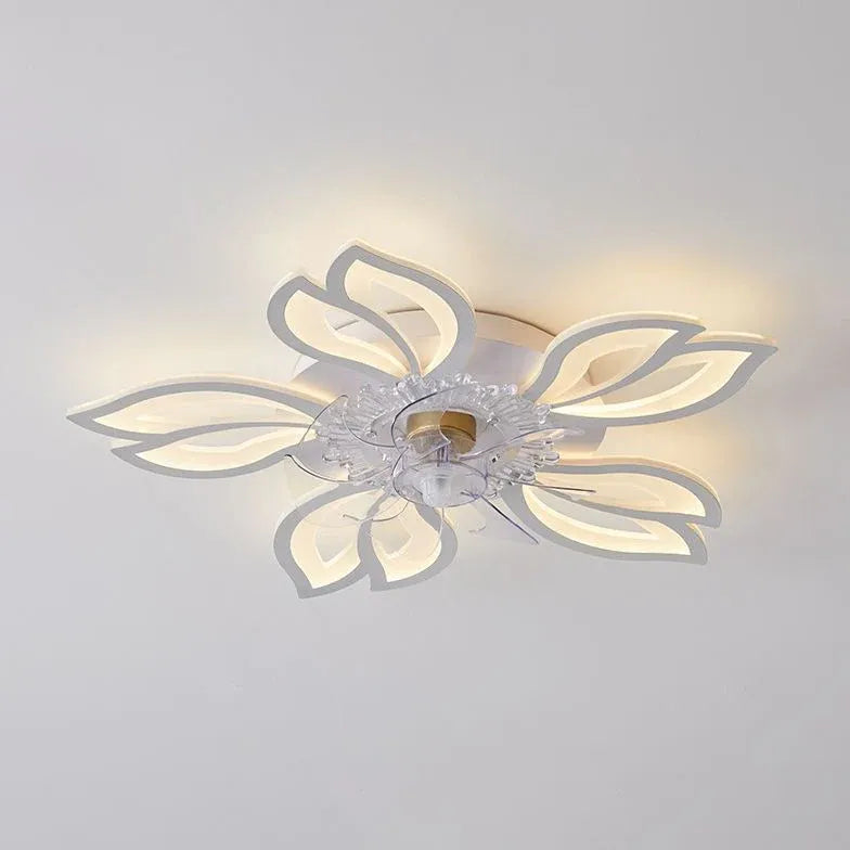 Flower-Shaped White LED Bedroom Ceiling Fan Light