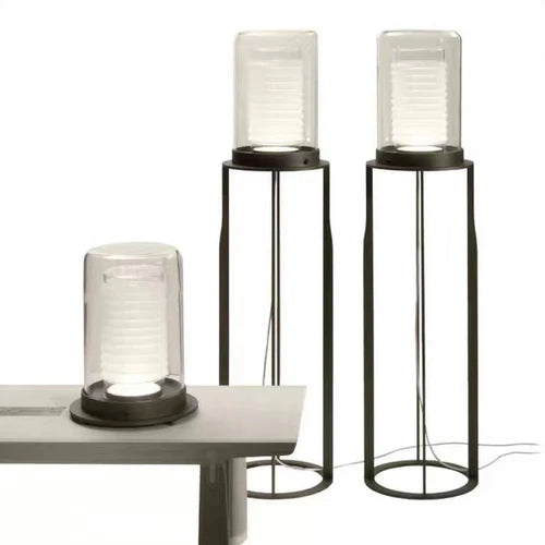 Black Cylindrical Transparent Shade Floor Lamp