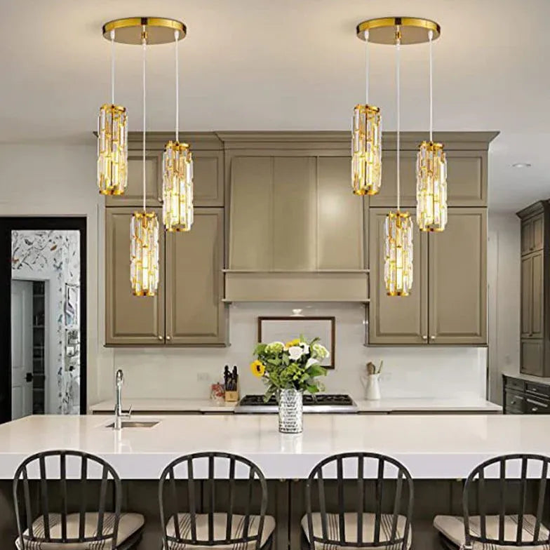 Multi-Head Cylinder Gold Crystal Modern Pendant Light