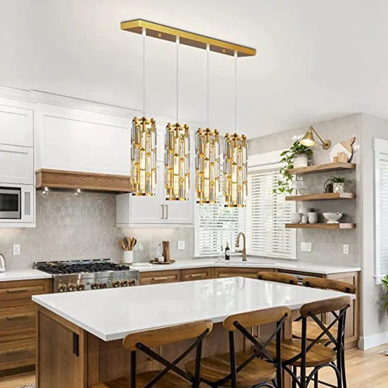 Multi-Head Cylinder Gold Crystal Modern Pendant Light