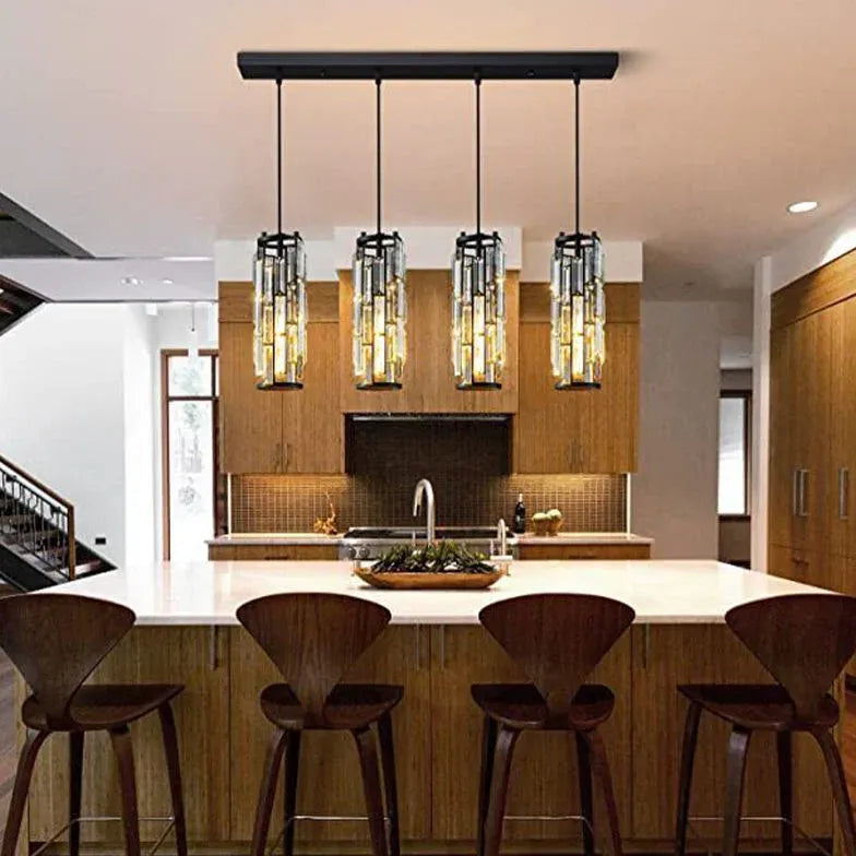 Multi-Head Cylinder Gold Crystal Modern Pendant Light