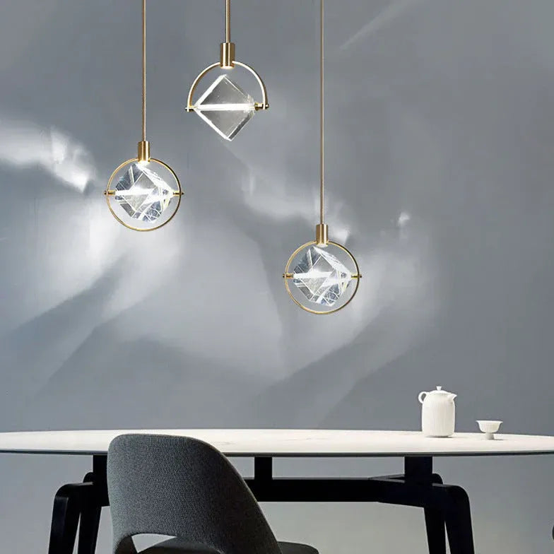 Metal Frame Round Crystal Pendant Light