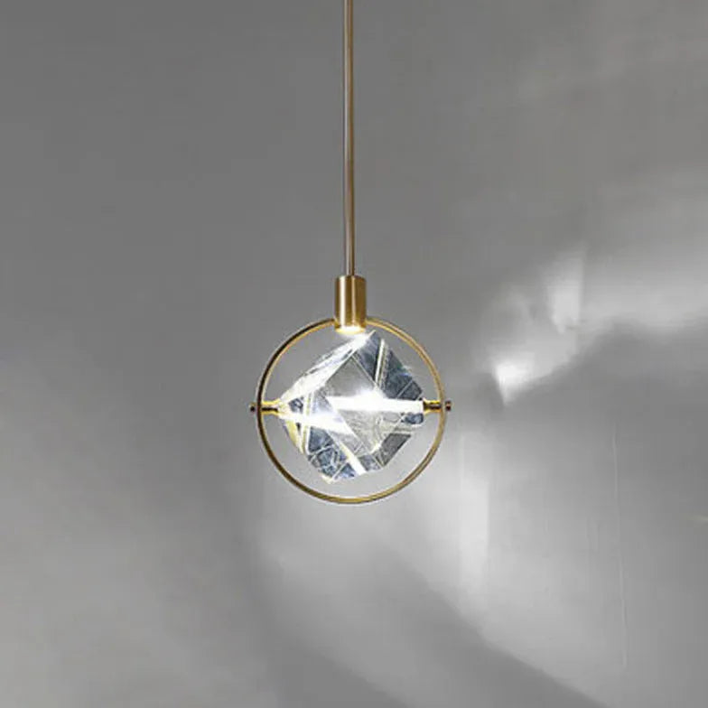 Metal Frame Round Crystal Pendant Light