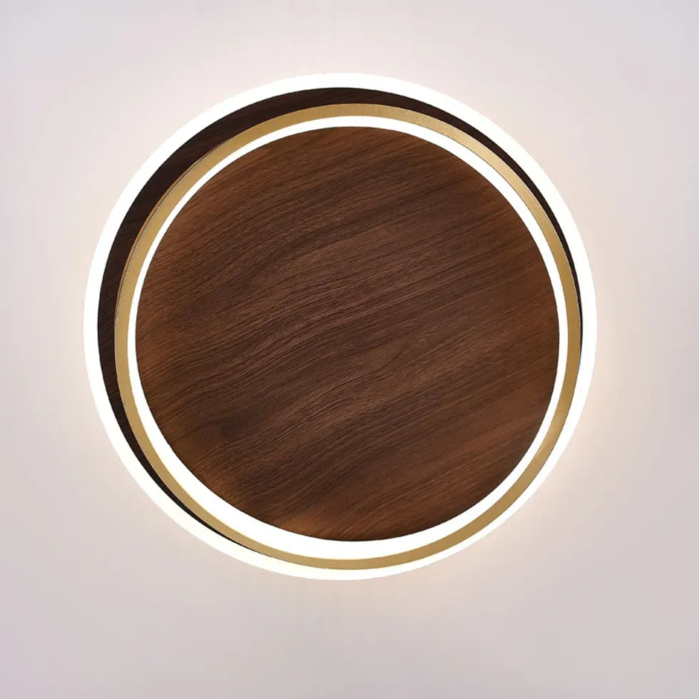 Wooden Ring Bedroom Gold Flush Ceiling Lights