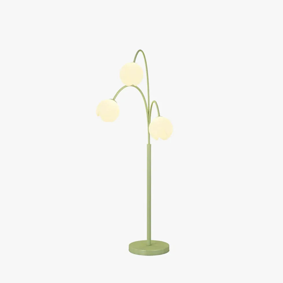 Lampada da pavimento in verde fiore bianco a tre teste