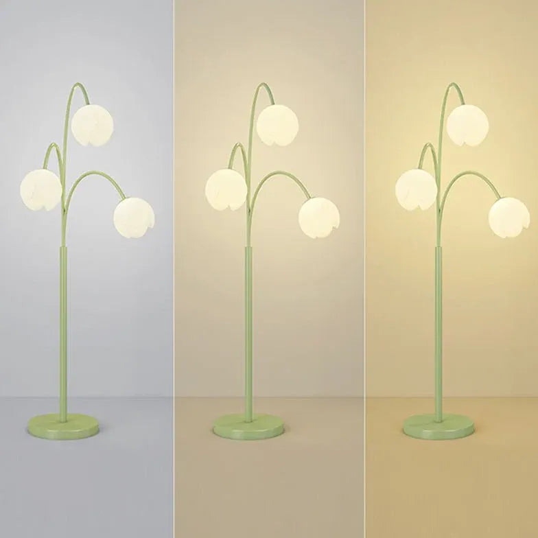 Lampada da pavimento in verde fiore bianco a tre teste