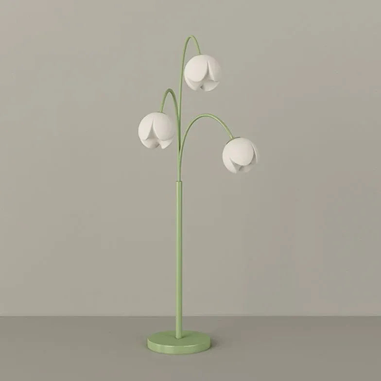 Lampada da pavimento in verde fiore bianco a tre teste