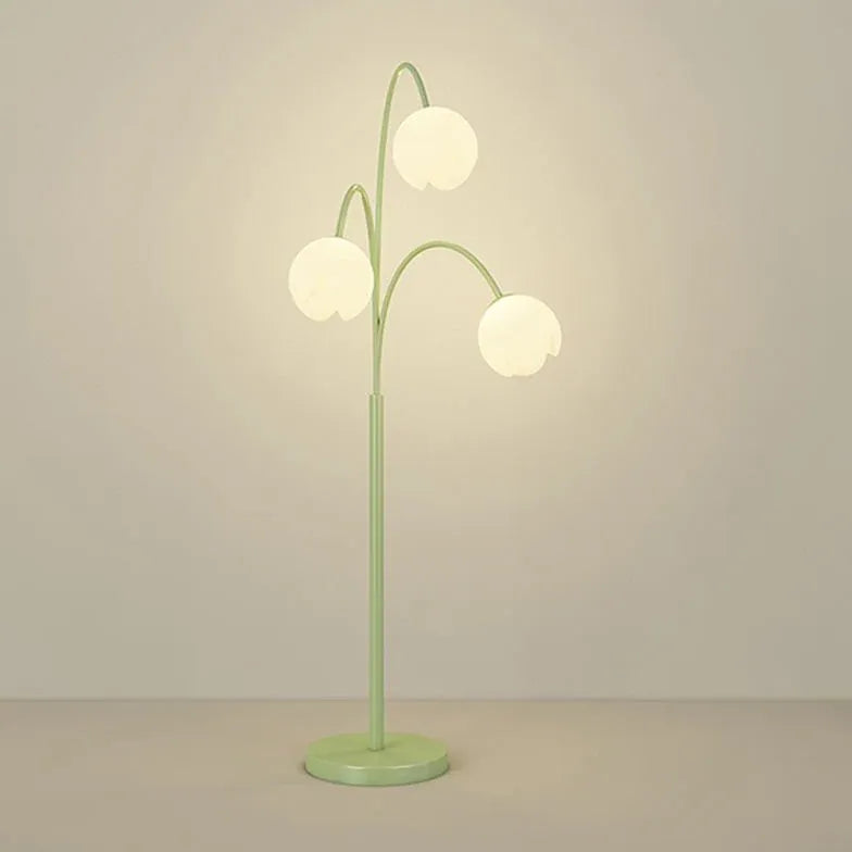 Lampada da pavimento in verde fiore bianco a tre teste