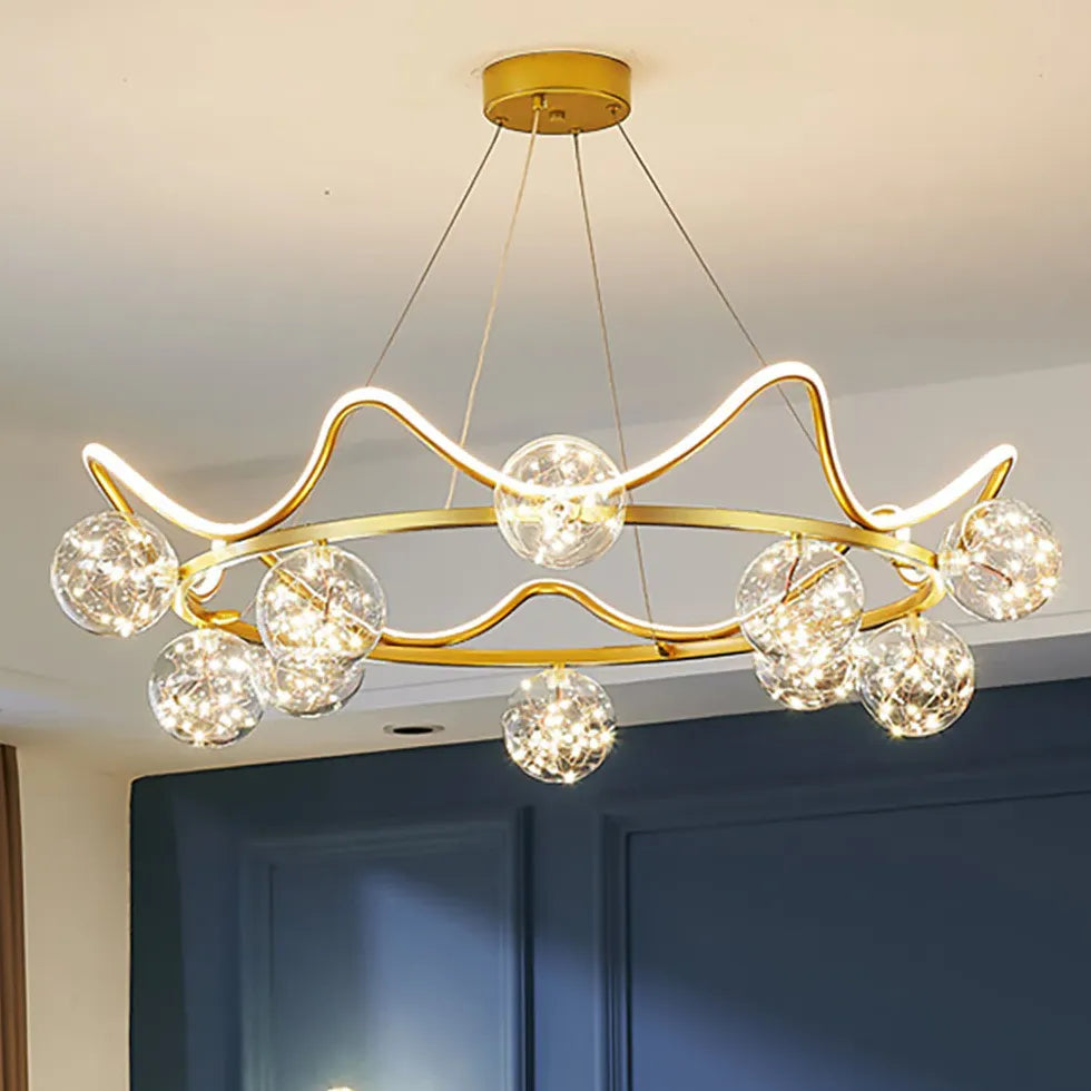 Wavy Multi-Glass Ball Gold Modern Pendant Light