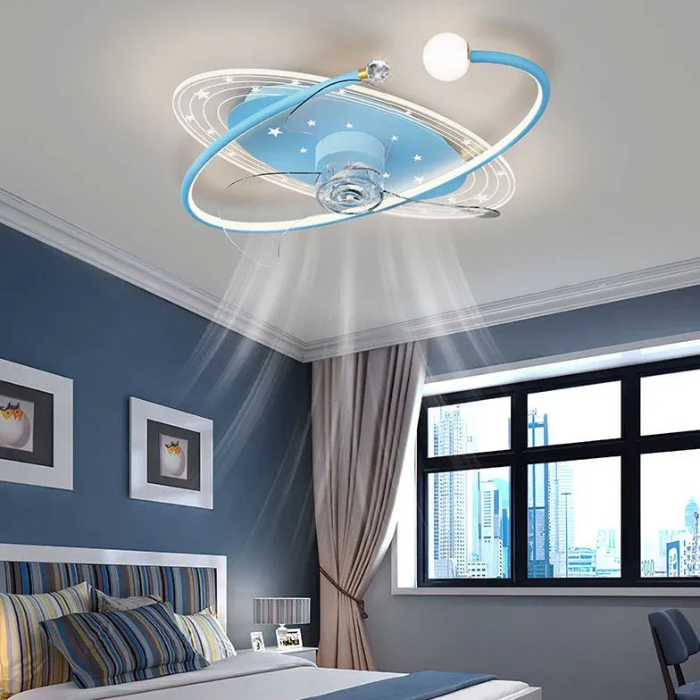 Ventilatore a soffitto della camera da letto stellare blu con luce