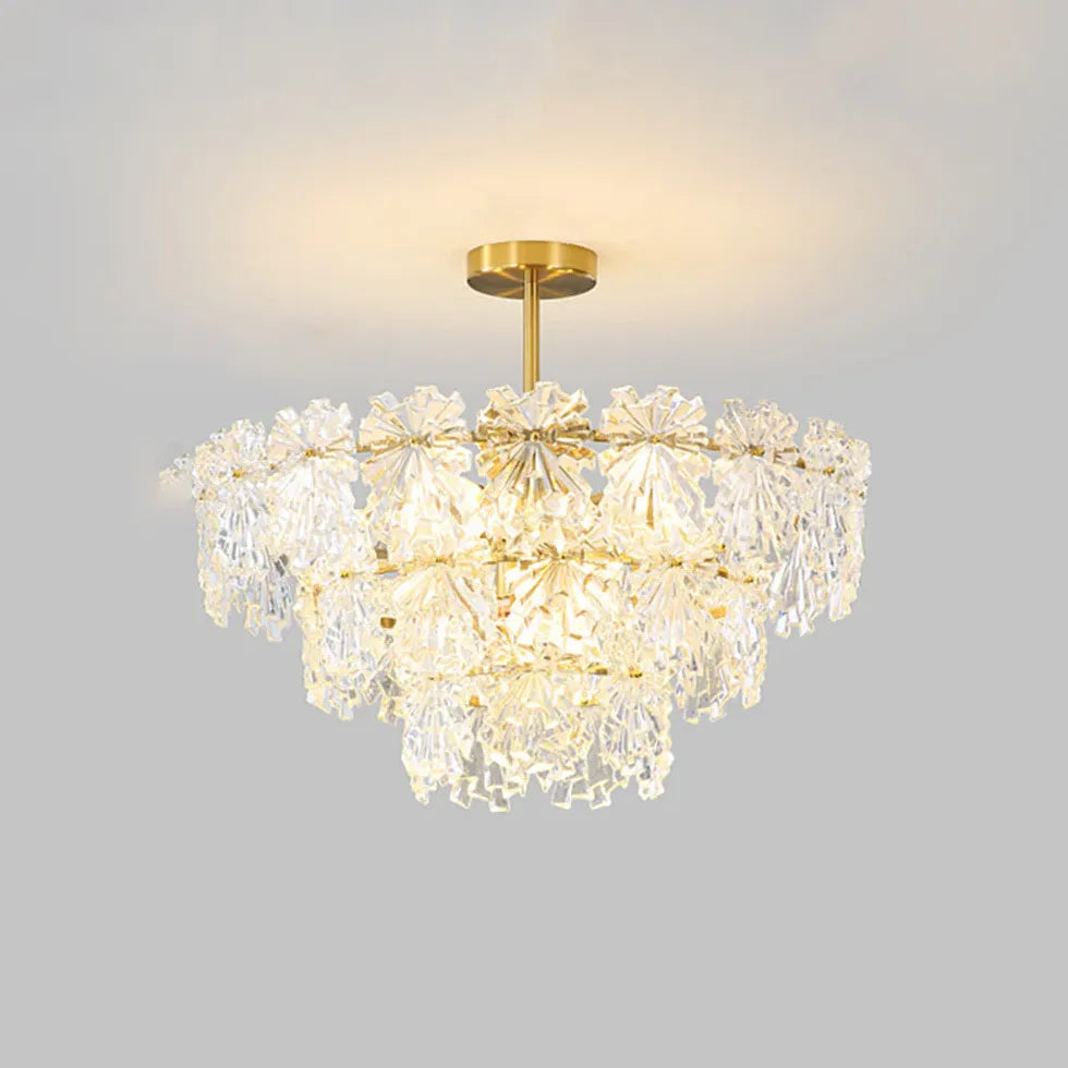 Snowflakes Multilayer Glass Gold Chandelier