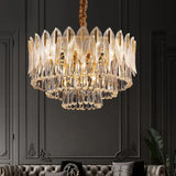 Crystal Leaf Adorned Golden Modern Chandelier