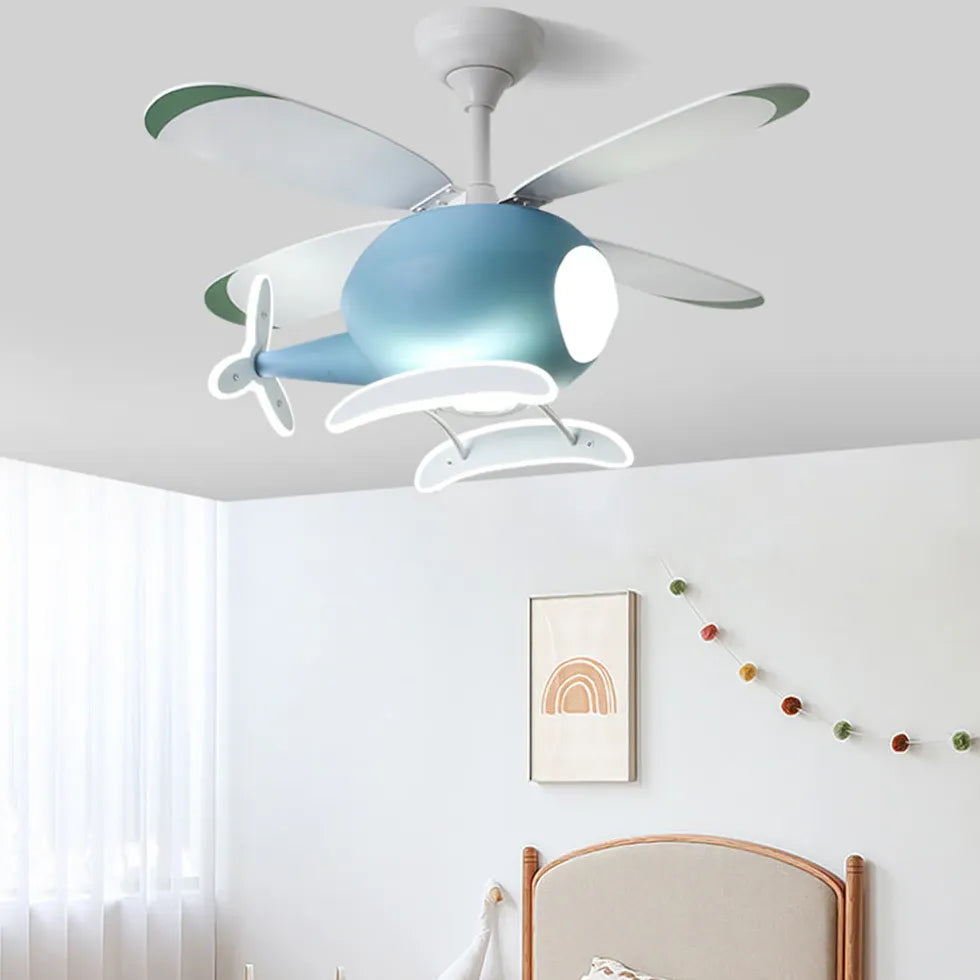 Elicottero blu ventilatore a soffitto moderno con luce