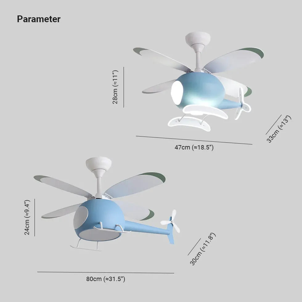 Elicottero blu ventilatore a soffitto moderno con luce