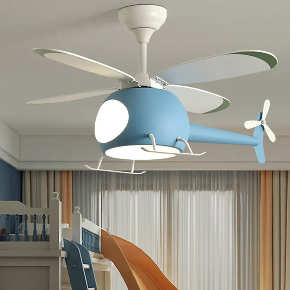 Elicottero blu ventilatore a soffitto moderno con luce