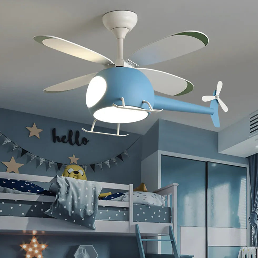 Elicottero blu ventilatore a soffitto moderno con luce