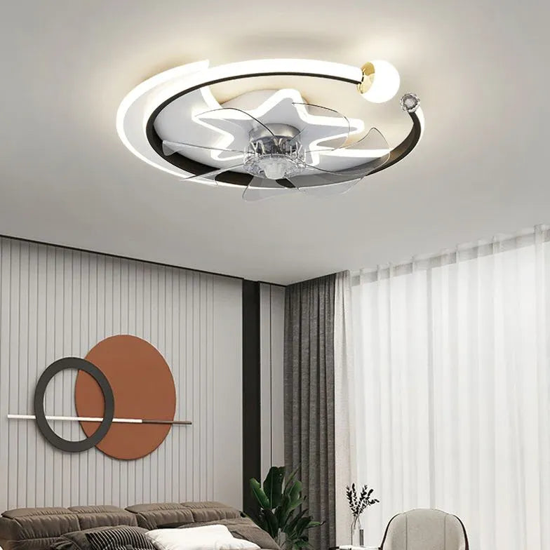 Ventola del soffitto della camera da letto ad anello stellare con luce