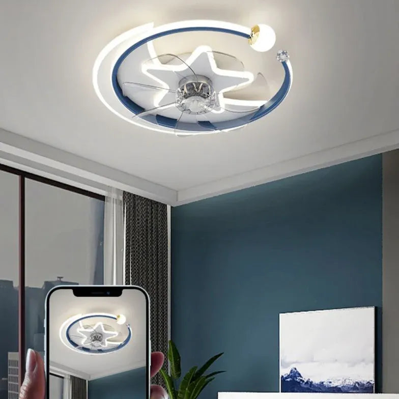 Ventola del soffitto della camera da letto ad anello stellare con luce