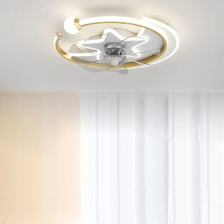 Ventola del soffitto della camera da letto ad anello stellare con luce