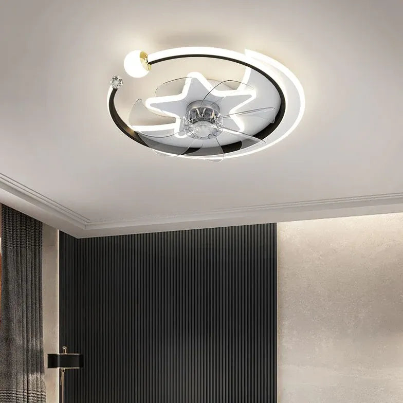 Ventola del soffitto della camera da letto ad anello stellare con luce