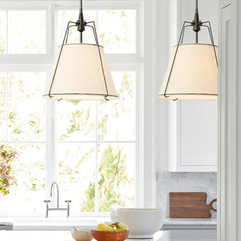 White Fabric Shade Modern Pendant Light