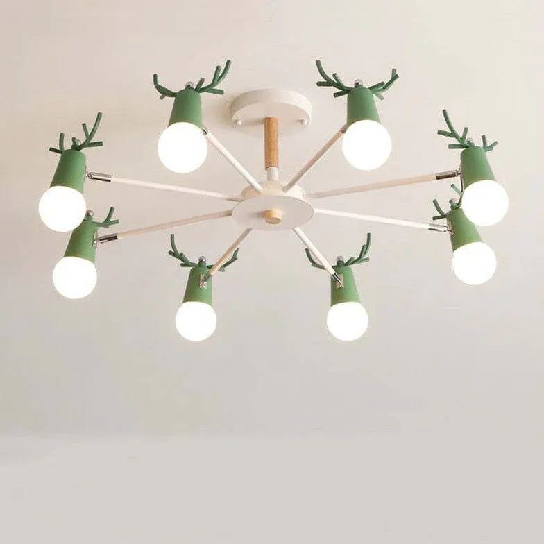 Multi-Armed Deer Head Wooden Chandelier