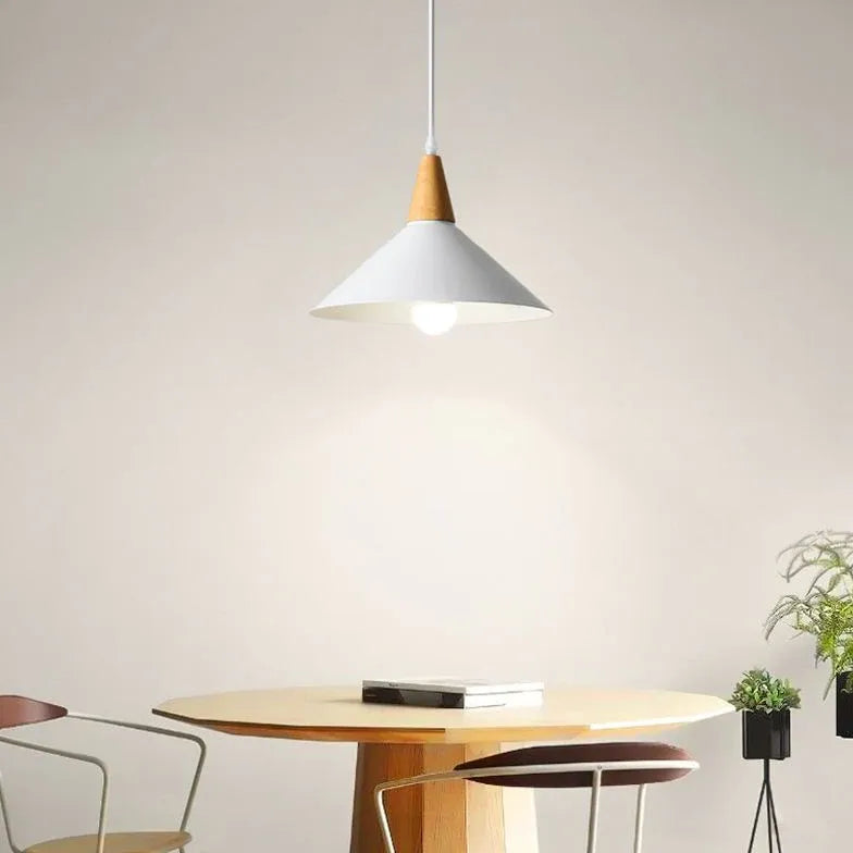 Wooden Handle Modern White Pendant Light