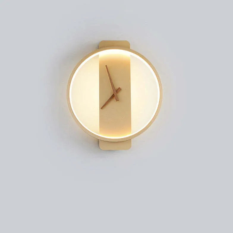 Round Modern Clock Gold Flush Wall Lamp