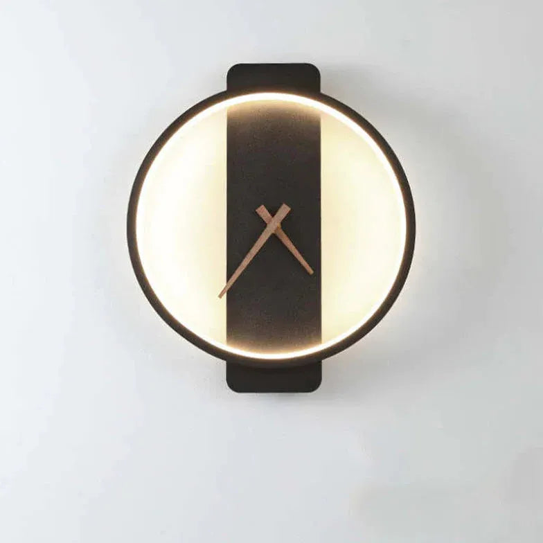 Round Modern Clock Gold Flush Wall Lamp