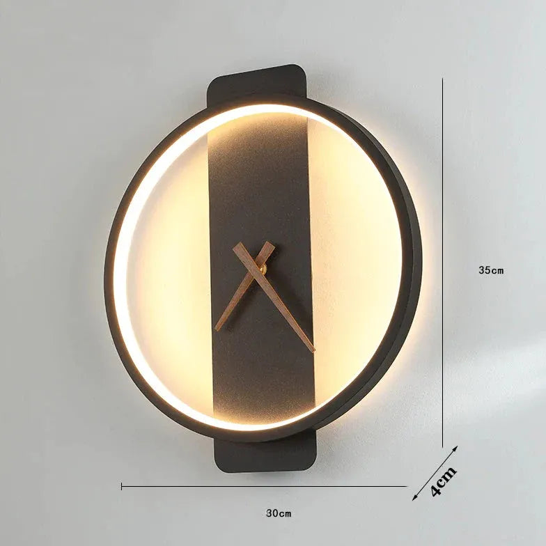 Round Modern Clock Gold Flush Wall Lamp