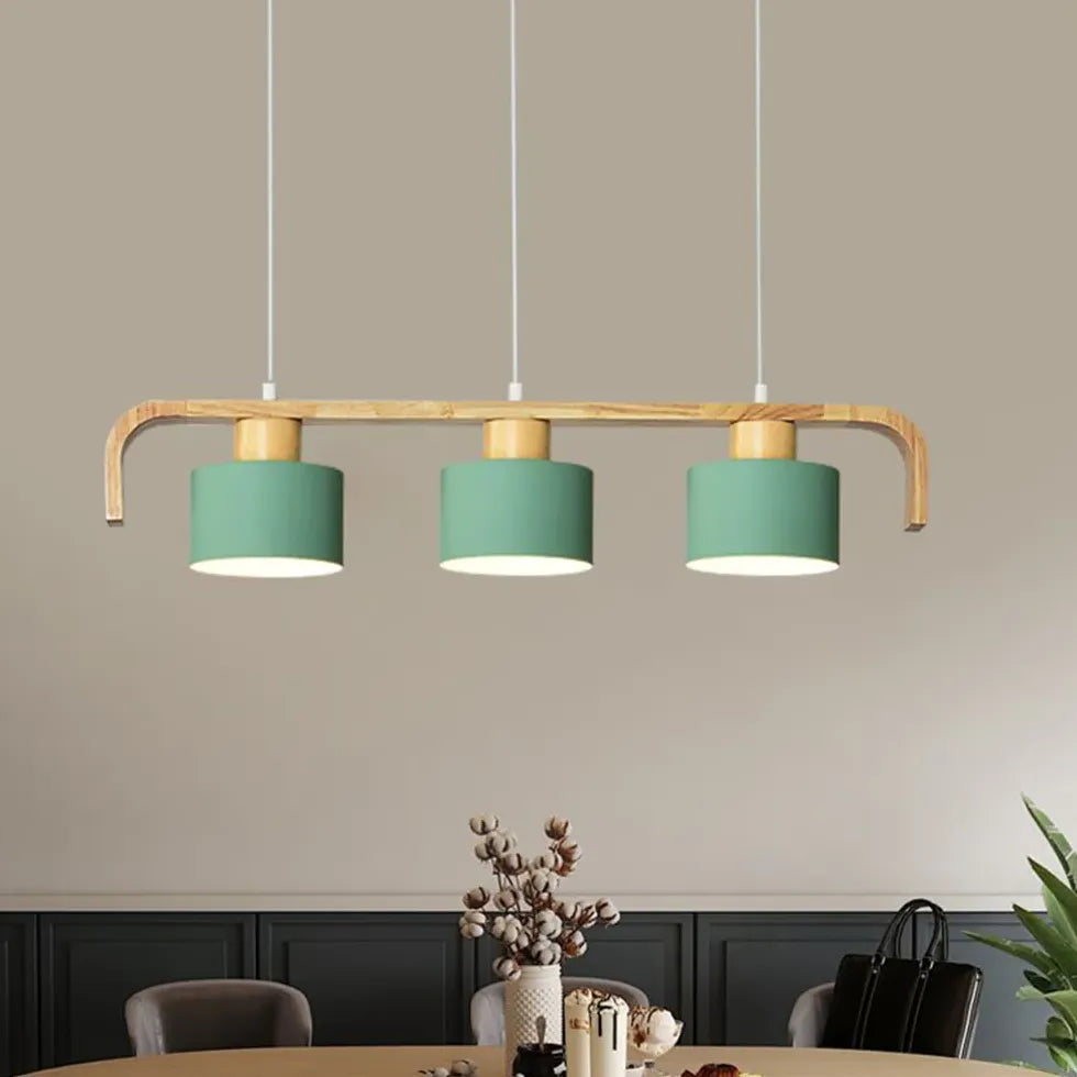 Segmented Layout Dining Room Wooden Pendant Light