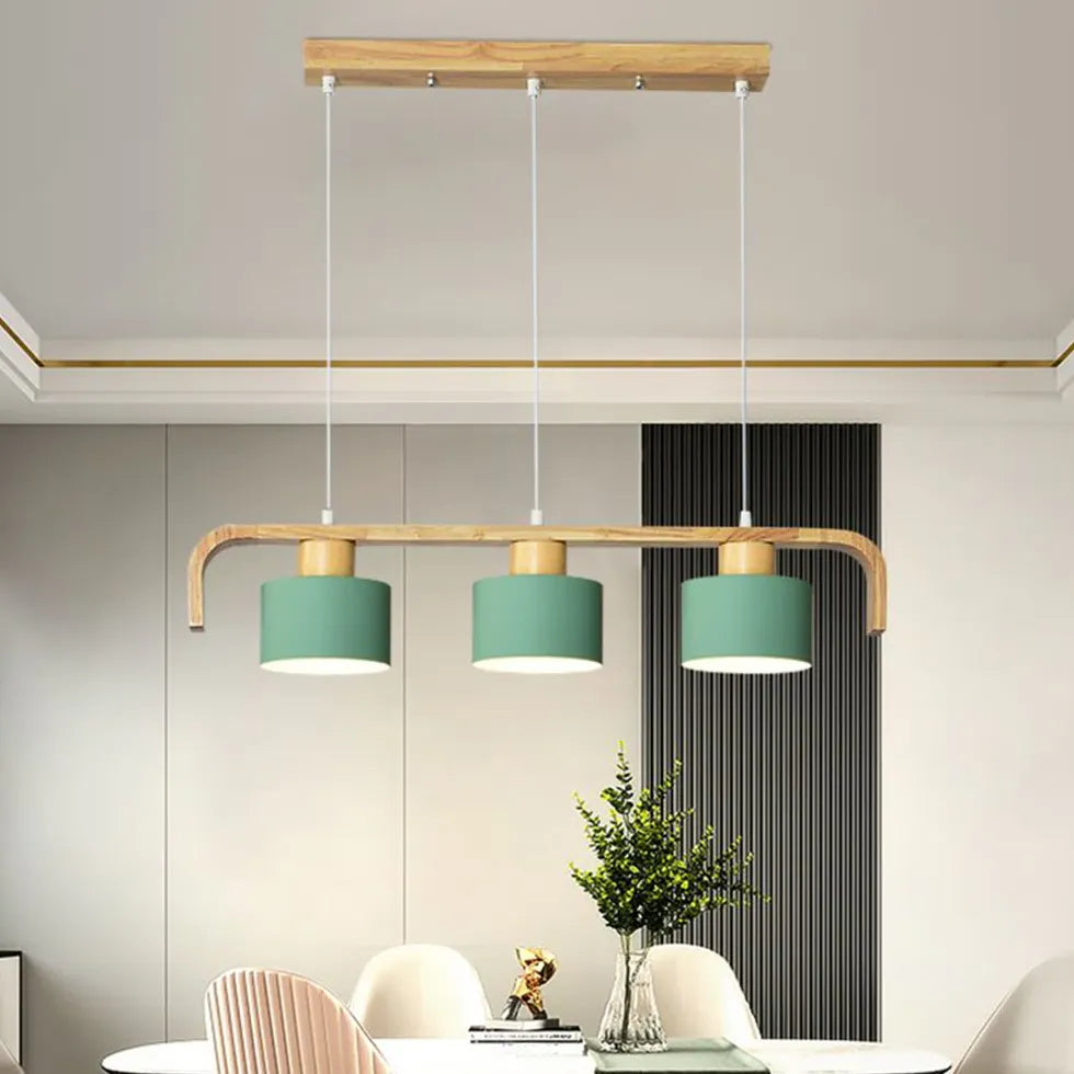 Segmented Layout Dining Room Wooden Pendant Light