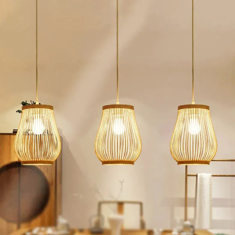 Lampadari interni moderni design naturale rattan traforato