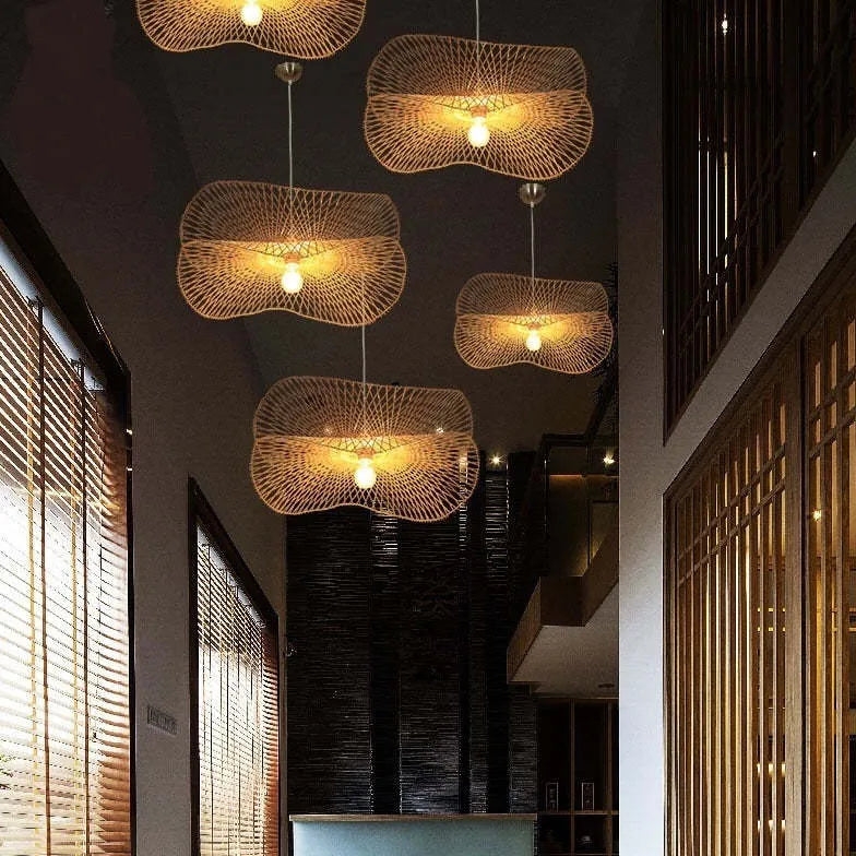 Petal Shaped Rattan Dining Room Pendant Light