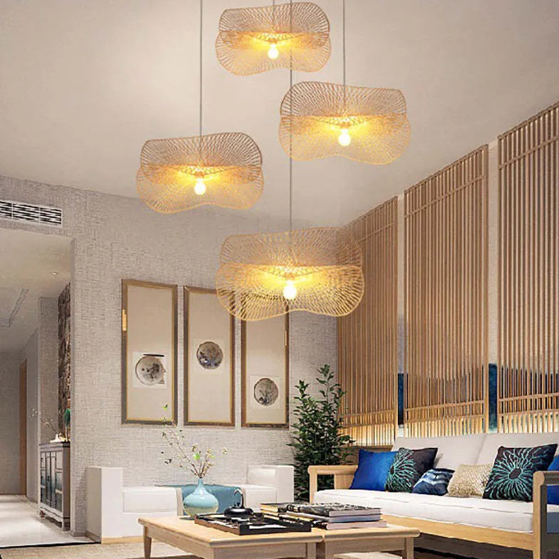 Petal Shaped Rattan Dining Room Pendant Light